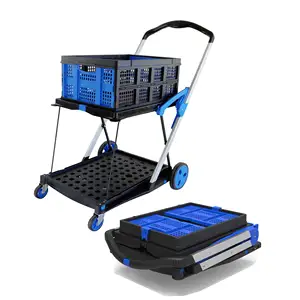 Double Decker Folding Cart Light Weight Grocery Cart Aluminum Folding Shopping Cart for groceries