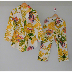 Casual Bridesmaid <b>Thermal</b> Autumn Floral Pattern Breathable Cotton Sleepwear Set <b>Women's</b> Pajamas Matching Sets - Product Image 1