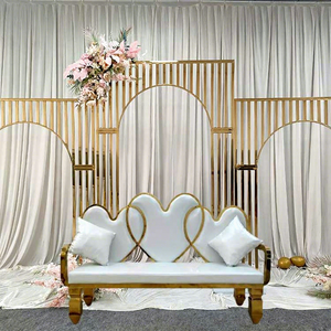 LEDA Customized Hotel Event Party White Heart Back <b>Sofa</b> Metal <b>Gold</b> Long Row of Two-seater <b>Sofas</b> - Product Image 1