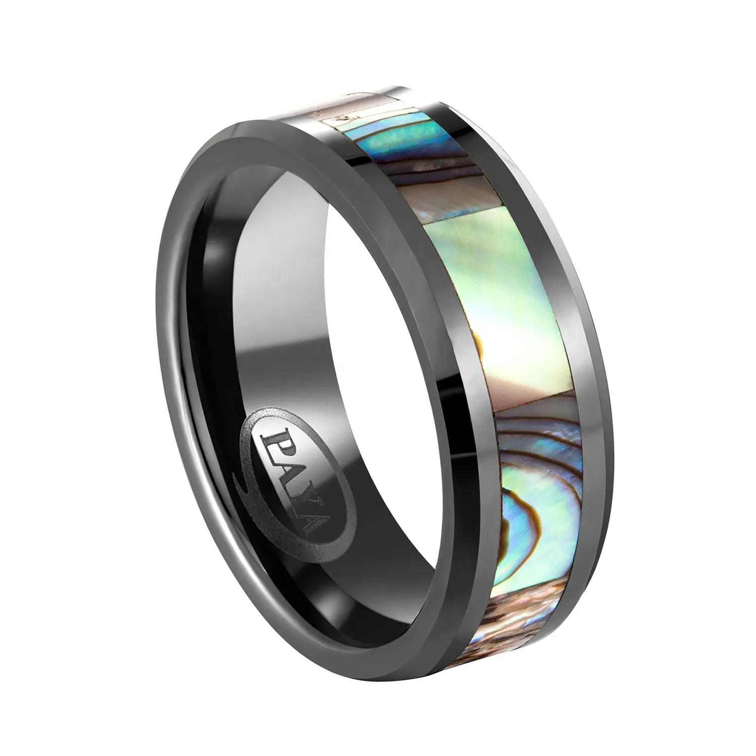 Agradáveis dos homens de aço de tungstênio anel personalizado com abalone Shell Inlay uso unissex, anéis de Luxo de alta qualidade da Casca preta