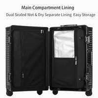 Valise à roulettes en aluminium à ouverture frontale avec serrure TSA et port de charge USB, idéale pour les voyages d'affaires ou décontractés
