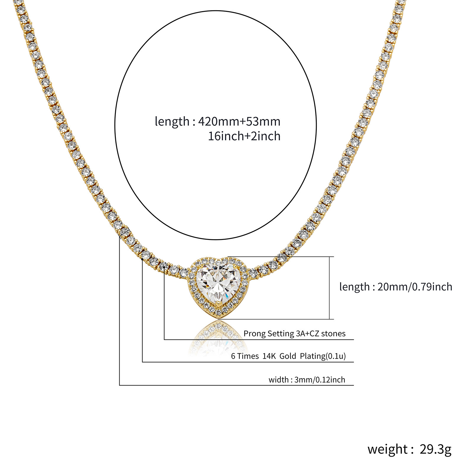 Iced Out Cz Diamond Heart Love Charm Necklace With 3MM  display picture 1
