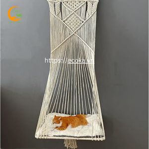 Hamaca Clásica Rectangular de Macramé para Gatos, Cama Colgante con Cojín, Kit de Cesta Colgante de Cuerda de Algodón Tejida a Mano, Diseño Sólido, Fácil de Colgar en la Pared - Product Image 2