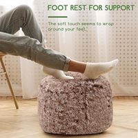 Poufs modernes ronds et moelleux en fausse fourrure avec rembourrage en mousse et rangement, repose-pieds en tissu