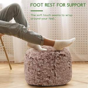 Poufs modernes ronds et <span class=keywords><strong>moelleux</strong></span> en fausse fourrure avec rembourrage en mousse et rangement, repose-pieds en tissu - Product Image 3