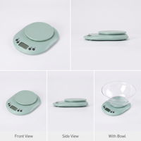 Timbangan Makanan Digital Bulat Warna Hijau Mint dengan Mangkuk Lepas Pasang, Layar LCD HD, dan Tombol Pengaturan untuk Memasak dan Memanggang