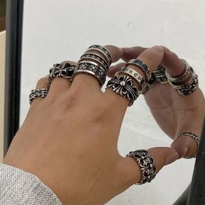 Bagues Hip Hop personnalisées, croix, fleur, vintage, usées, tendance pour hommes - Product Image 3