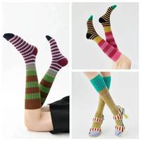 Chaussettes de compression unisexes élégantes en coton sans couture, mi-mollet, style décontracté, à rayures dégradées et blocs de couleur, rétro, pour le printemps