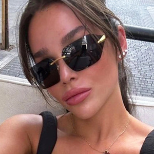 New Arrival Unisex <b>Rimless</b> Rectangle <b>Sunglasses</b> UV400 Metal Frameless Light Weight Gold Colored Fashion Style - Product Image 5