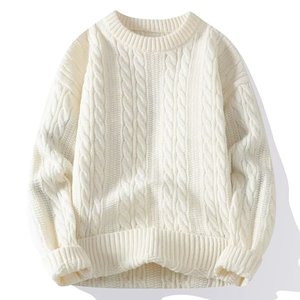 Prendas de punto de lujo para hombre, suéter básico negro y <span class=keywords><strong>gris</strong></span>, suéteres Vintage pesados con cuello redondo y diseño torcido a la moda para hombre, logotipo personalizado - Product Image 5