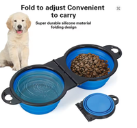 Bol double pliable en silicone 2 en 1 pour chien, bol de voyage portable pour animaux de compagnie, pliable, pour l'alimentation et l'eau, pour les activités de plein air