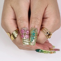 Nouvel Arrivage en Gros : Faux Ongles XXL Carrés 3D en Gel Fleur, 10 Pièces, Faits Main, à Presser, Épais et Glamour en Acrylique, Prêts à Porter