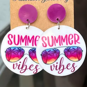 2024 Wholesale Summer Beach Acrylic Steel needles Earrings Custom Print Fashion Holiday Earrings Jewelry