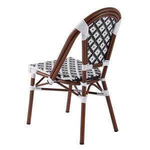Chaises de bistrot en rotin pour café de jardin, restaurant, terrasse extérieure, style français, avec rayures blanches et noires, en aluminium - Product Image 4