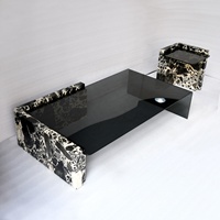 OEM ODM Table basse d'angle moderne et créative en marbre travertin beige naturel et verre trempé pour meubles de salon