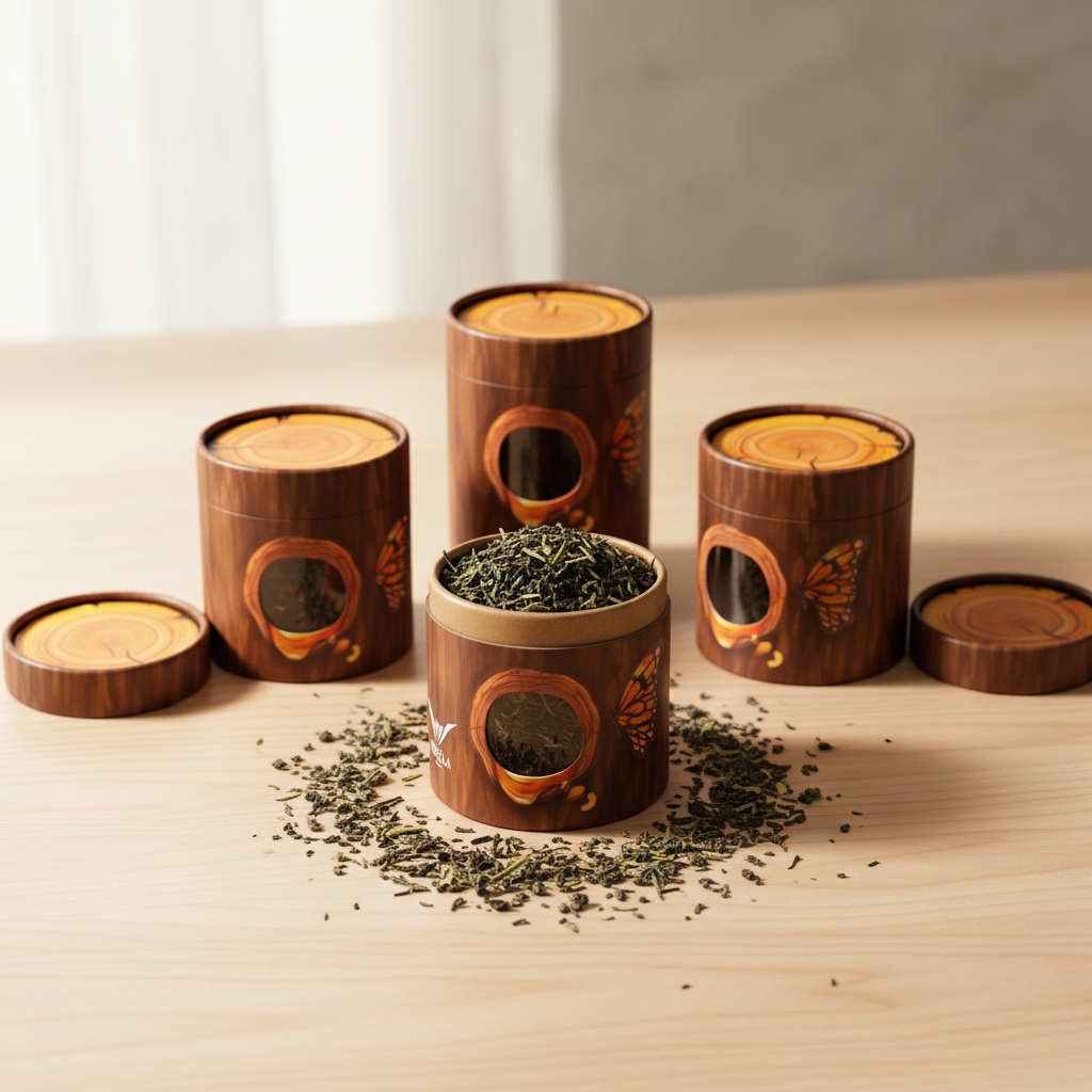Custom Designed Eco-friendly Tea Coffee Packaging Transparent Window Recyclable Cylinder Paper Tube Vanishing for Beverage