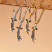 Nouveau Collier Épée Zulfiqar 2026 en Acier Inoxydable, Pendentif Scimitar Imam Ali avec Zircon, Bijoux Calligraphie Arabe Islamique