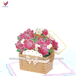 3D Pop up Basket of Roses Greeting <b>Cards</b> / Folk Art Easter Souvenir / Handmade Paper with Gold Stamping and High Quality - Product Image 3