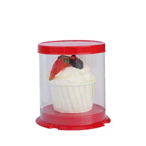 Ingrosso nuovo Design 2 pollici rosso Mini Cupcake scatola di plastica con supporto torta Dessert scatole di imballaggio per panetteria