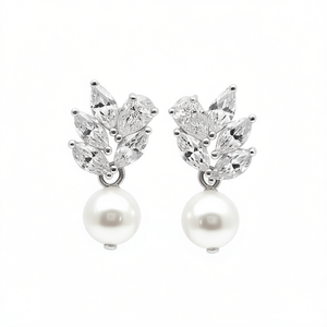 Orecchini Pendenti E2152 in Oro Bianco con Cristalli e Strass a Forma di Pianta, Gioielli Classici da Sposa per Donna - Product Image 1