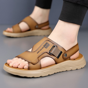 Men's Summer Outdoor Arch <b>Support</b> Sandals PU Leather Upper Lightweight Cushioning Beach Walking Casual Open <b>Toe</b> Buckle Strap - Product Image 3