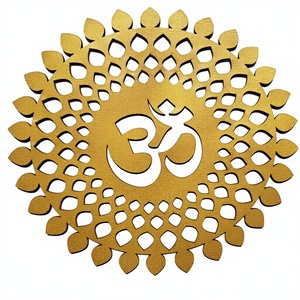 Mandala Rotondo in Legno Dorato Lucido, Arte Murale Ecologica di Alta Qualità per Decorazione Domestica - Product Image 1