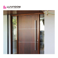 Porte Pivotante en Bois, Grande Porte d'Entrée Principale, Extérieur en Aluminium, Verre Basse Émissivité, Moderne, pour Entrée Principale