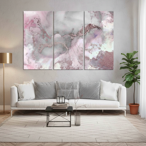 Impression sur toile de marbre rose et gris chatoyant : motif à l'encre d'alcool, lot de 3 toiles - Product Image 3