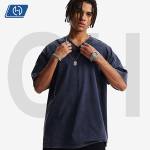 Camiseta Vintage Lavada <span class=keywords><strong>con</strong></span> Cuello en V, 250 g/m², 100% Algodón, Estilo Urbano Desgastado, Camiseta Lisa <span class=keywords><strong>con</strong></span> Lavado Ácido, Oversize para Parejas, Manga Corta - Product Image 2