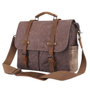 Sac à bandoulière pour ordinateur portable, <span class=keywords><strong>mallette</strong></span> de transport en toile cirée pour ordinateur portable de 14 pouces, avec manches - Product Image 1