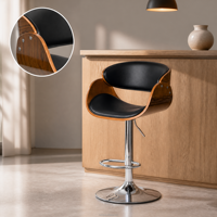Tabouret de bar pivotant de luxe HR-6003B avec structure en contreplaqué, coussin en PU, base chromée 450 mm pour hôtel, salle à manger, vente en gros directe d'usine
