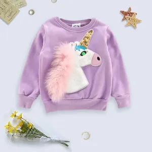 Commercio all'ingrosso Delle Ragazze 100% Cotone Pullover Paillettes Fuzzy Felpa Unicorno in Lavanda