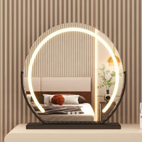 Miroir de maquillage rond LED haut de gamme en gros, 3 couleurs, à intensité réglable par toucher, 360° °   Miroir de maquillage rotatif rechargeable pour chambre et salon