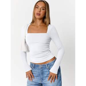 Custom Queen <b>Womens</b> <b>Long</b> <b>Sleeve</b> Active <b>Tops</b> Square Neck Crop Workout <b>Tops</b> with Comfortable Fit - Product Image 2
