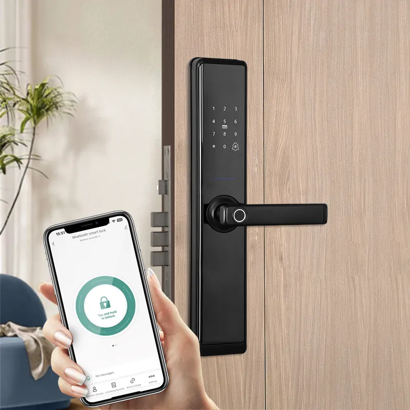 OYO Tuya TTlock Cerraduras inteligenes kamera Digital, kunci Digital pintar kamera sidik jari ruang apartemen WiFi IP terhubung pegangan elektronik