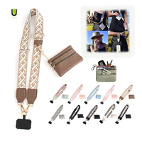 2 en 1 Dragonne courte pour téléphone Lanière de téléphone amovible avec bandoulière et pochette zippée Portefeuille pour femmes Sangles de téléphone portable