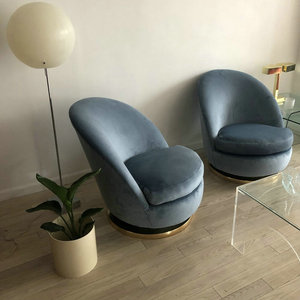 Modernes Mid-Century Wohnzimmer Scalloped Slipper Lounge Chair Drehbare Akzents tühle Messing Farbe Fuß Cafe Stuhl für Pooja Zimmer - Product Image 3