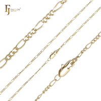 Cadena de Eslabones Estilo Figaro de 1.9mm FJ Fallon, Joyería de Moda, Chapada en Oro de 14K sobre una Base de Latón