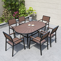 Ensemble de meubles de jardin en plastique brun ovale résistant aux intempéries, best-seller, pour terrasse, patio, salle à manger, table et chaises