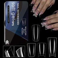 Boîte de 600 faux ongles en ABS à couverture complète, forme longue carrée/ammoché, à presser avec colle pour les doigts