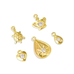 Wholesale Designer Bulk Brass 18k Gold Plated Turtle Crown Love Heart North Star Charm For Jewelry Making