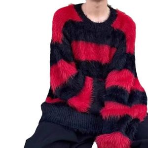 Édition limitée élégant automne/hiver haut de gamme <span class=keywords><strong>pull</strong></span> <span class=keywords><strong>noir</strong></span> <span class=keywords><strong>rouge</strong></span> <span class=keywords><strong>rayé</strong></span> <span class=keywords><strong>pull</strong></span> à la mode Cool Style décontracté ample pour hommes femmes - Product Image 1