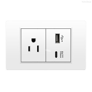 สวิตช์ไฟติดผนังแบบอเมริกันสีขาว 118 ช่อง พร้อมช่องเสียบ USB Type C และปลั๊กไฟแบบอเมริกัน อังกฤษ และยุโรป - Product Image 4