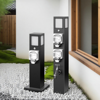 Prise de courant industrielle sur pied en acier inoxydable, double sortie, IP66, noire, 20A/50A, pour alimentation en eau et en électricité