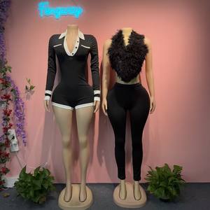 Tuta Intera Classica da Donna 2026, Stile Hipster con Colori a Contrasto, Colletto a Risvolto, Monopetto, Maniche Lunghe, Aderente e Slim - Product Image 1