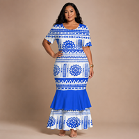 Robe sirène polynésienne des Fidji et de Samoa, deux pièces, style tribal, col rond, manches courtes, grande taille, vente en gros, personnalisable pour femme