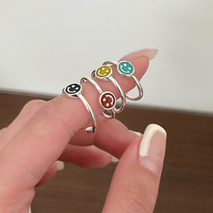 S925 Sterling <b>Silver</b> Smiley Face <b>Ring</b> Cartoon Epoxy Women's Jewelry Gift Trendy Niche <b>Ring</b> - Product Image 2