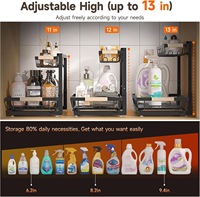 Lot de 2 étagères de rangement modernes en métal pour évier, à double niveau, réglables en hauteur, multi-usages pour la cuisine