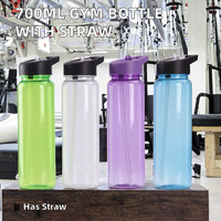 Bouteille d'eau portable unisexe en plastique transparent écologique de 700 ml avec paille pour boire directement, compatible eau bouillante, idéale pour les voyages
