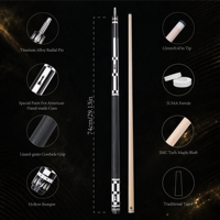 Queue de billard JMC Tech, fût en érable à faible déflexion, poignée en cuir de vachette, pointe GW1 12 mm, 147 cm, joint en acier inoxydable 3/8-8, haute qualité, modèle américain